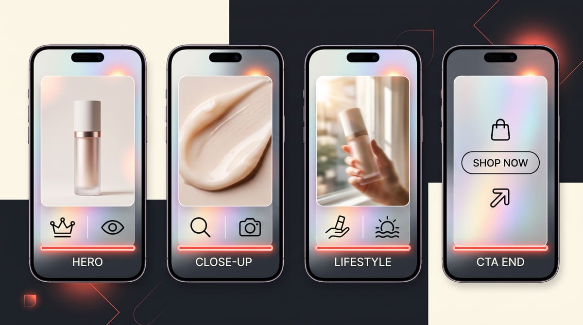 Demo shot list: hero orbit, texture macro, in-use lifestyle, and CTA end card