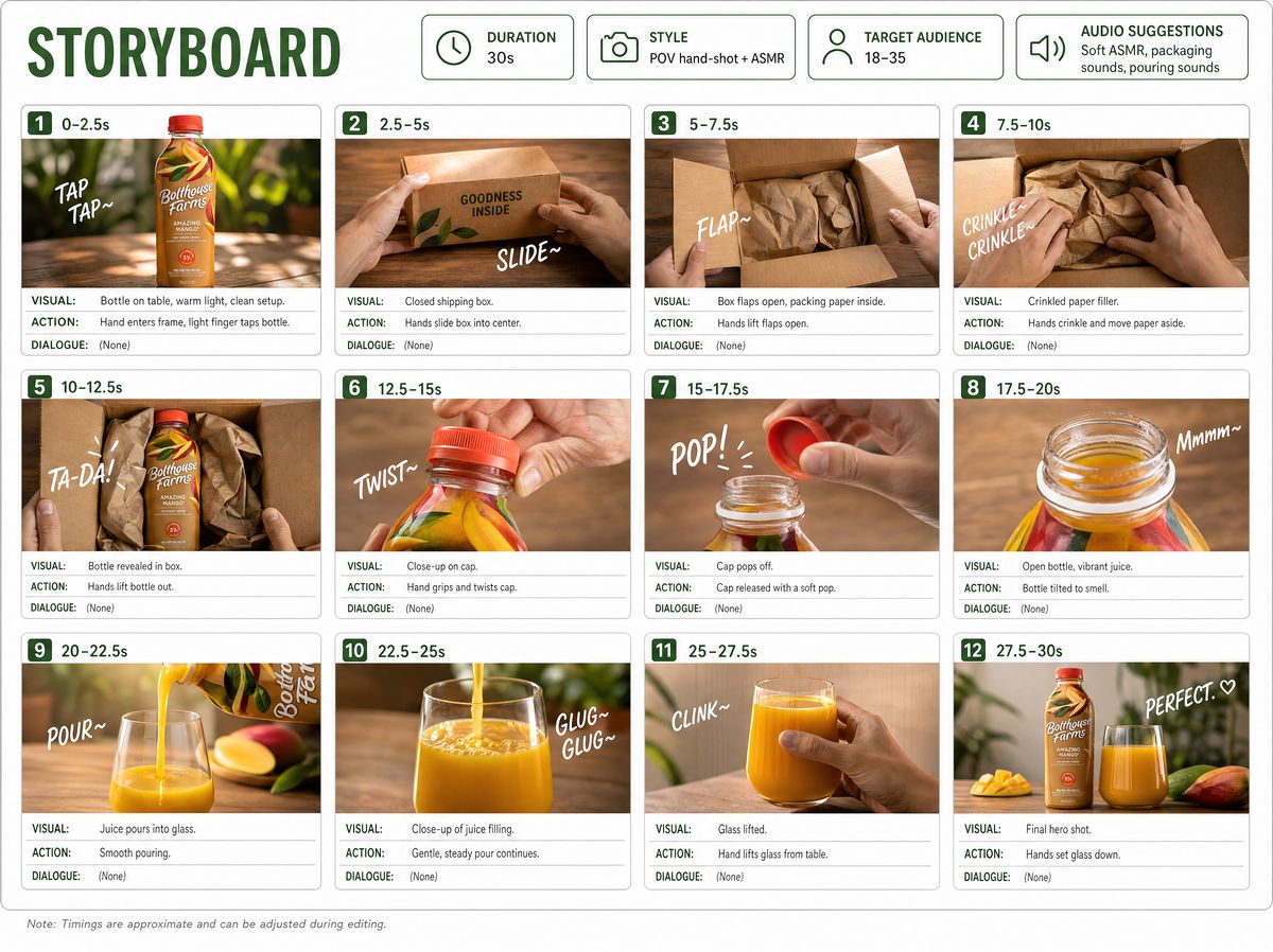 Product unboxing storyboard