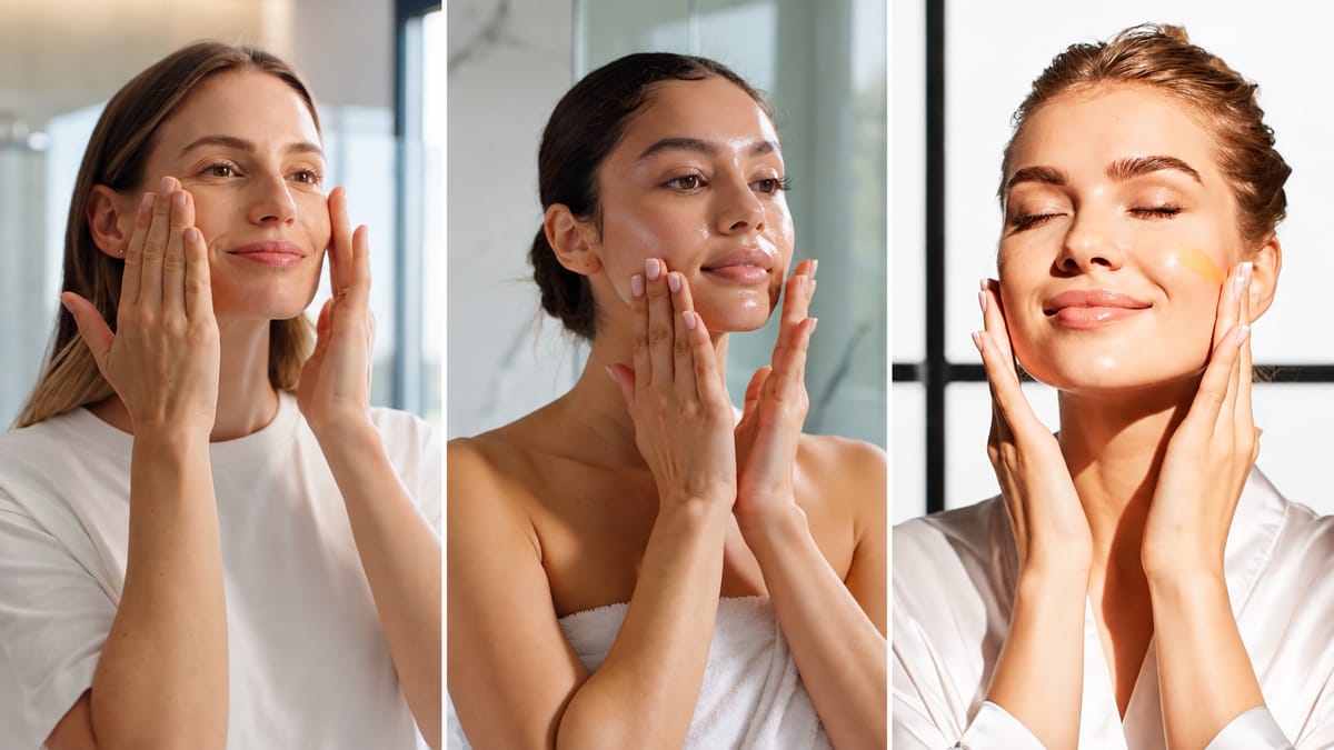 Test frames from the LUMÉA TikTok ad brief showing the serum drop, application, and product hero shot.