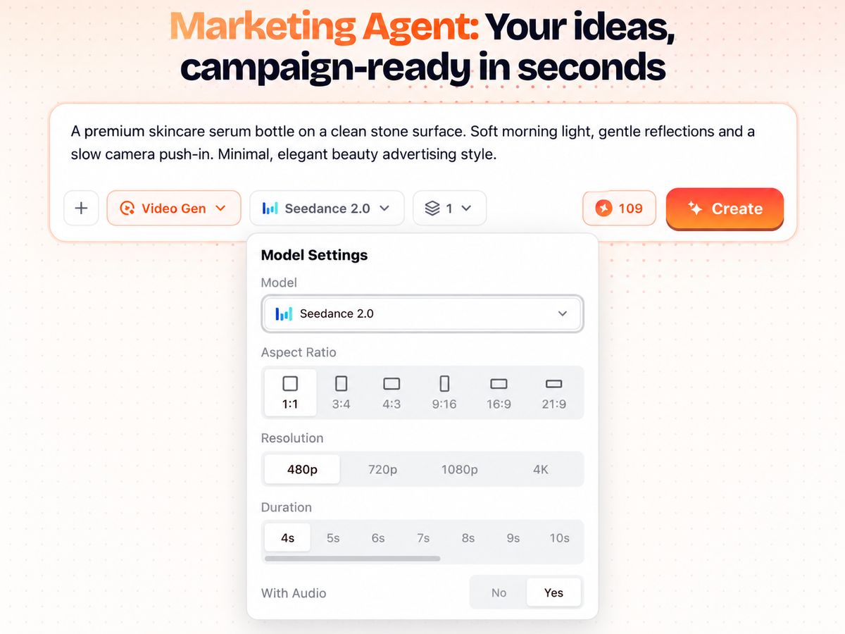 BuzzVideo AI Seedance 2.0 text-to-video interface showing the prompt and video generation settings.