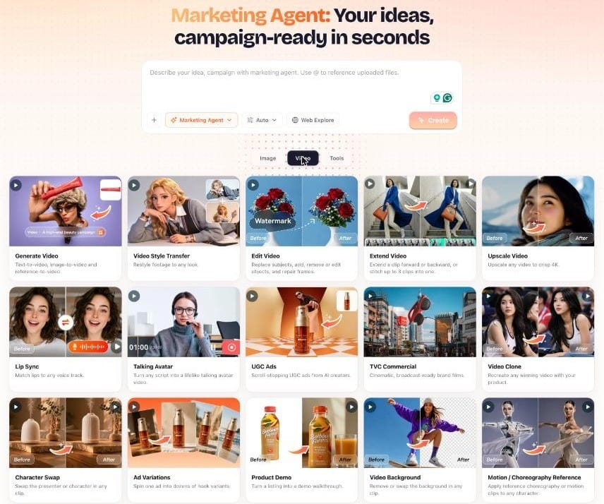 Ad Variations and Video Batch Variations in the Video tab of BuzzVideo's Marketing Agent