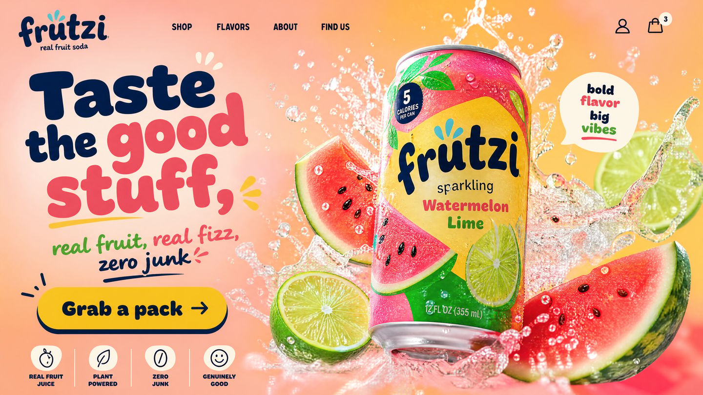 Beverage landing-page hero design