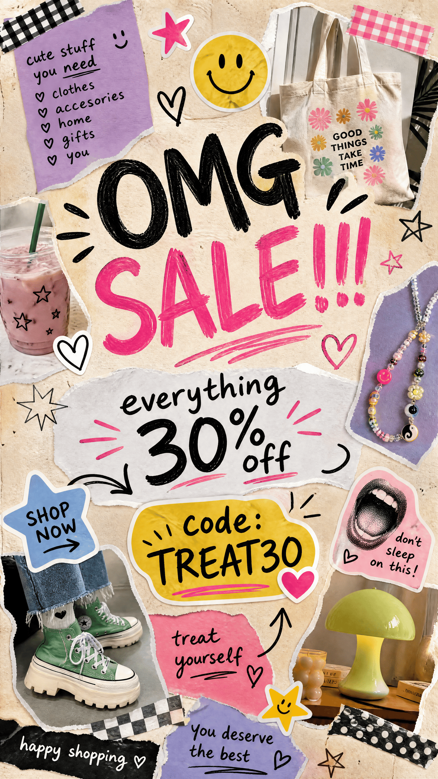 Playful collage / scrapbook promo design