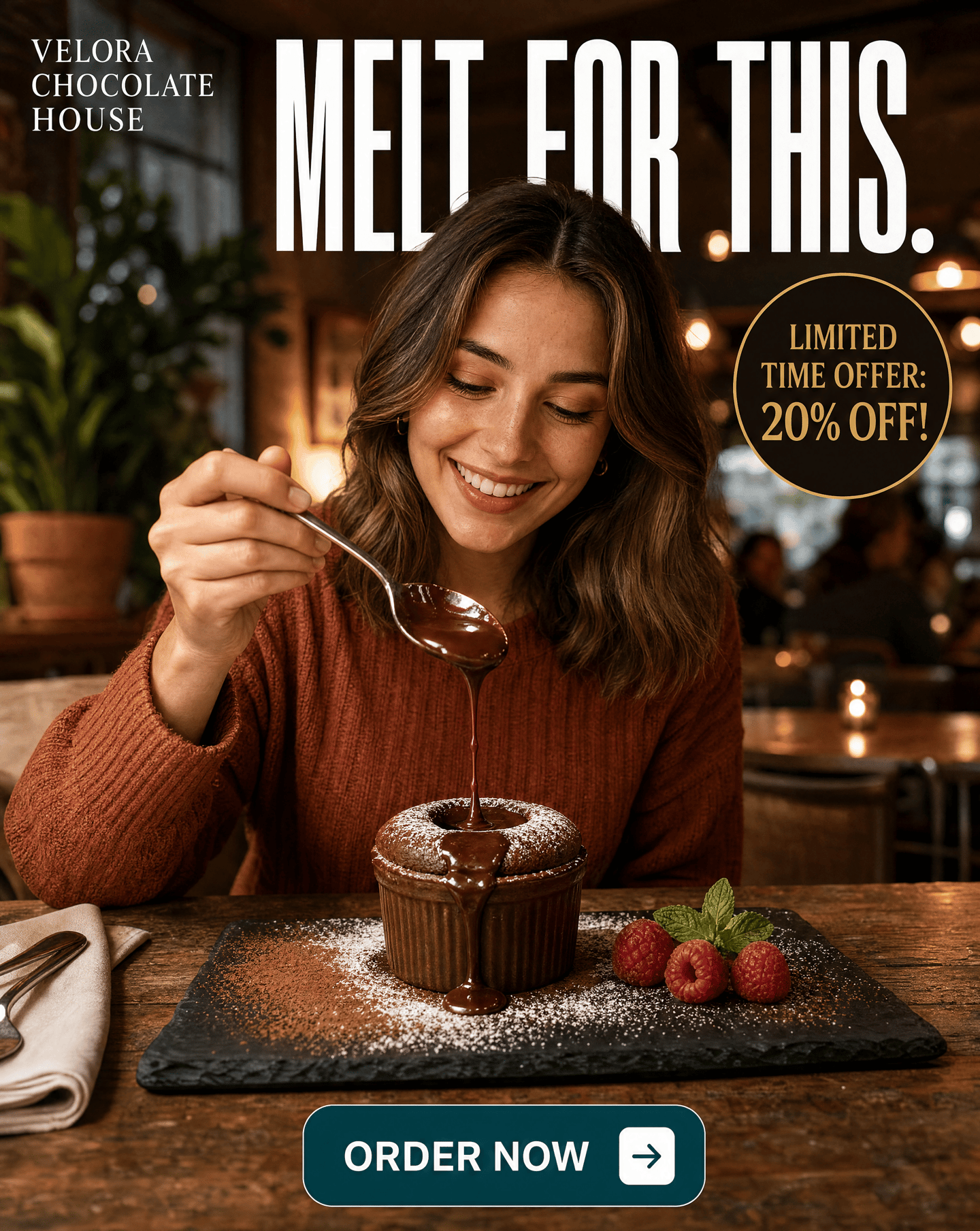 photorealistic restaurant dessert advertisement