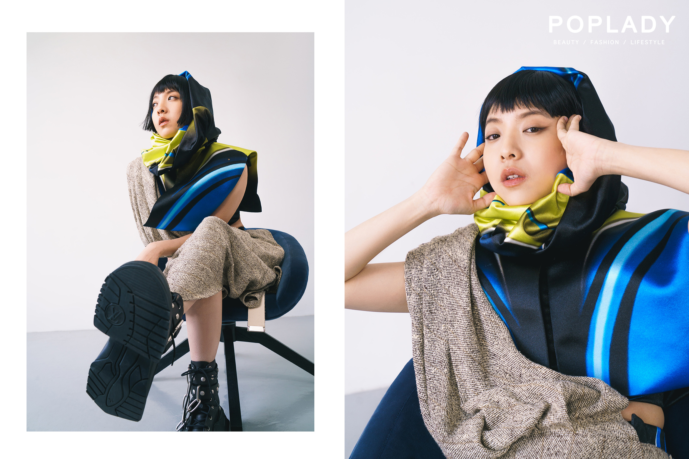 Headpiece、Top、Dress、Boots All from Louis Vuitton