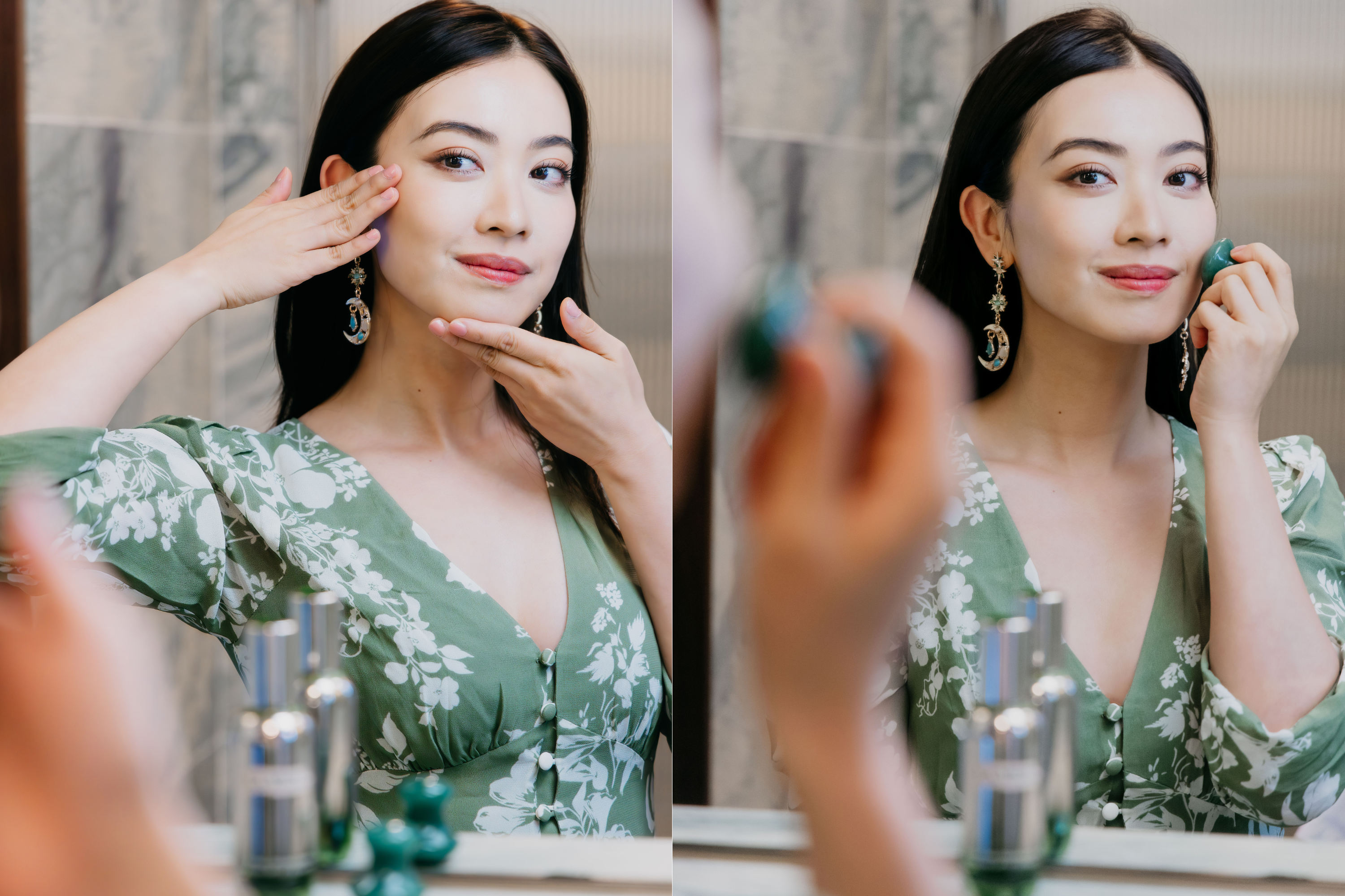 使用全新提升緊緻精華時,配合 V 面塑顏按摩(由下巴向上推撫到鼻子,再由顴骨推撫到太陽穴),以及重點按壓,有助促進組織的自然排水和微循環,令精華的提拉、淡紋、緊緻功效發揮致極。