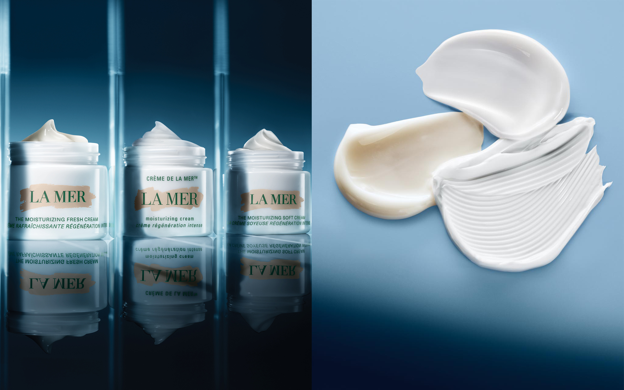 La Mer 3 款保濕面霜皆蘊含相同的活肌年輕力量,備有不同質感,照顧不同膚質:油肌、乾肌、混合肌的需要。