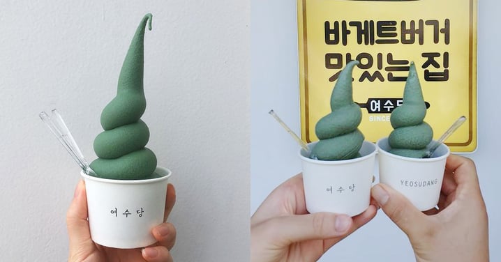 [Korea] Wormwood flavored ice cream with dark green color! It looks super cute and tastes yummy which worth your queue!