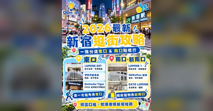 【2026 東京購物指南】新宿逛街不迷路全攻略：一張圖分清東口與南口重點、3 大黃金法則與一日順路路線提案