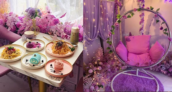 【香港】少女心紫色主題咖啡店！超夢幻、仲有紫色吊椅/花花打卡墻｜香港美食｜放假去邊